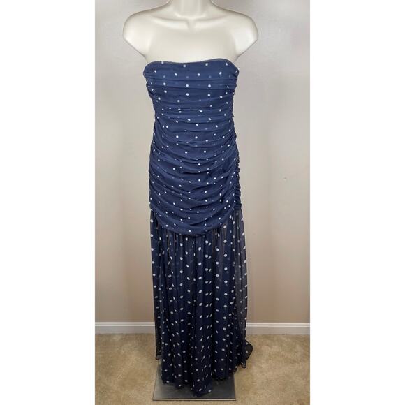Retrofete Annalise Strapless Polkadot Ruched Navy Blue Maxi Dress Size XS - Picture 3 of 14